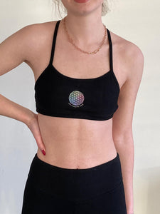 Yoga Bra/Top Bamboo  - White and Black - Love around the World Collection - Flower of Life