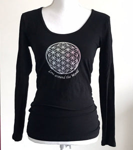 Long Sleeve Shirt Bamboo  Black and White - Love around the World Collection- Flower of Life