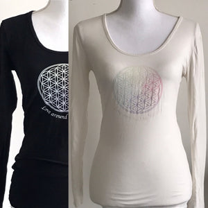 Long Sleeve Shirt Bamboo  Black and White - Love around the World Collection- Flower of Life